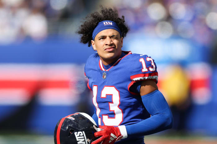 New York Giants WR Jalin Hyatt during a game against the Washington Commanders. (Photo by Vincent Carchietta of USA Today Sports)